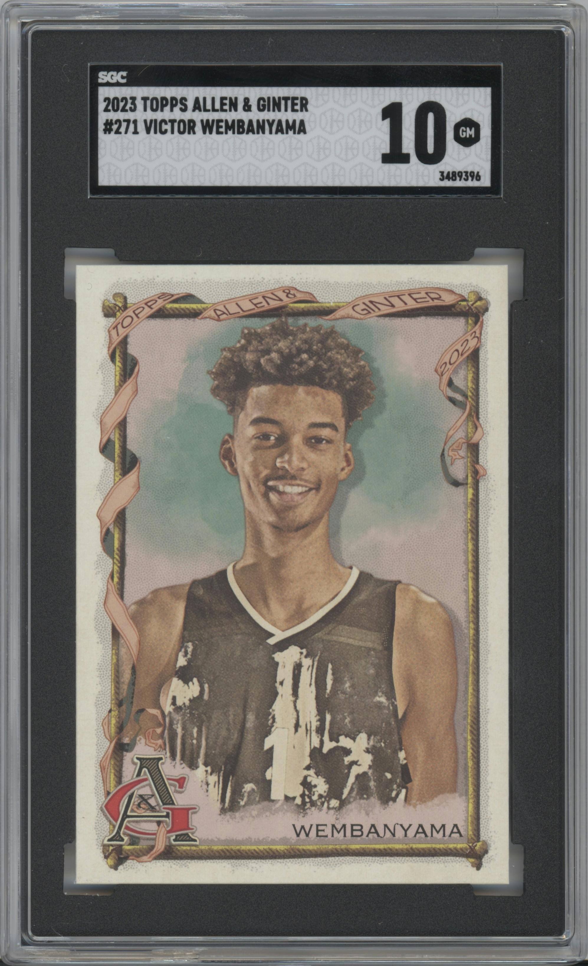 Victor Wembanyama from the 2023 Topps Allen & Ginter set graded by SGC and given an overall grade of 10.