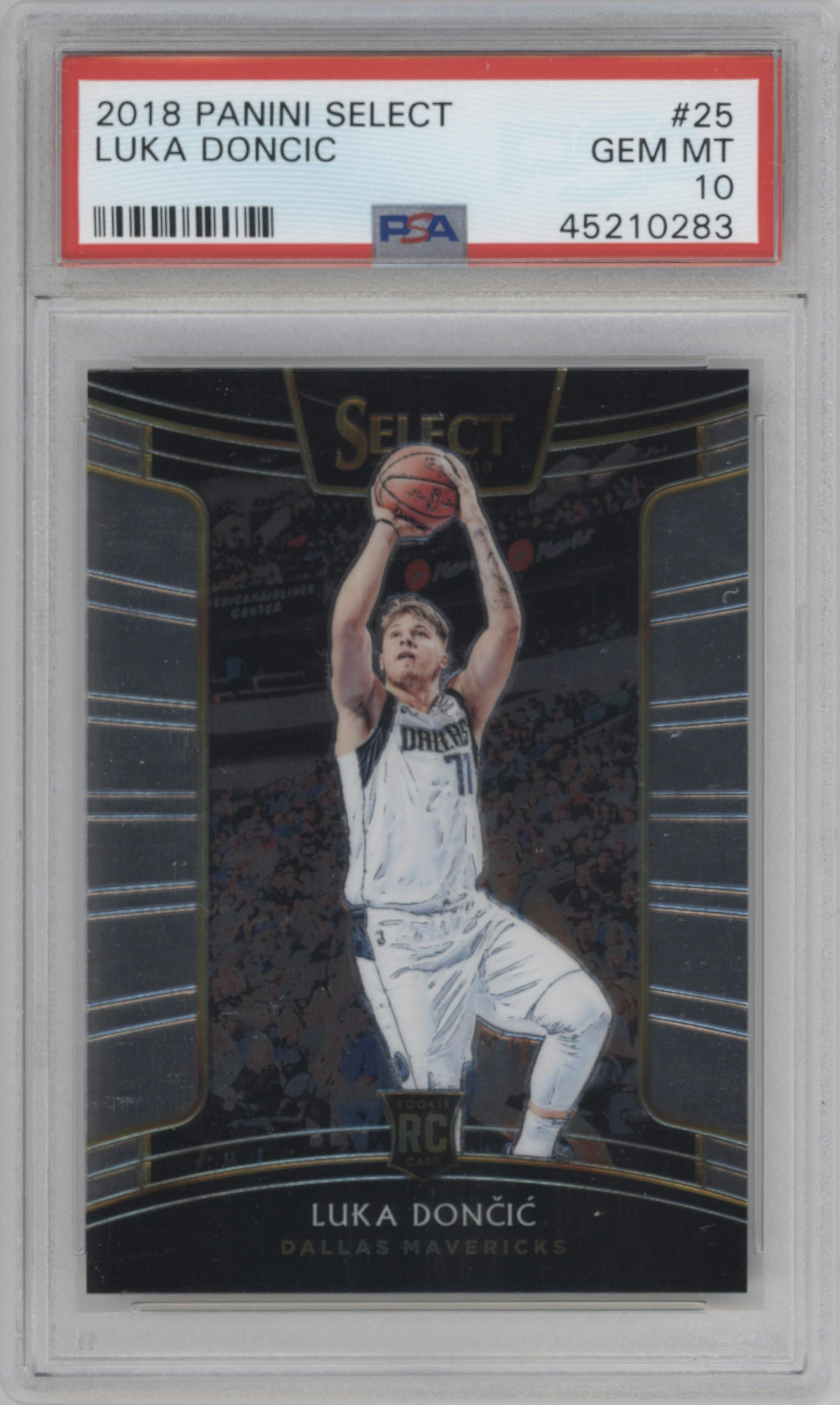 Luka Doncic from the 2018-19 Panini Select  set graded by PSA and given an overall grade of 10.