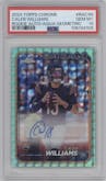 Caleb Williams from the 2024 Topps Chrome set featuring a Aqua Geometric Refractor parallel graded by PSA and given an overall grade of 10.