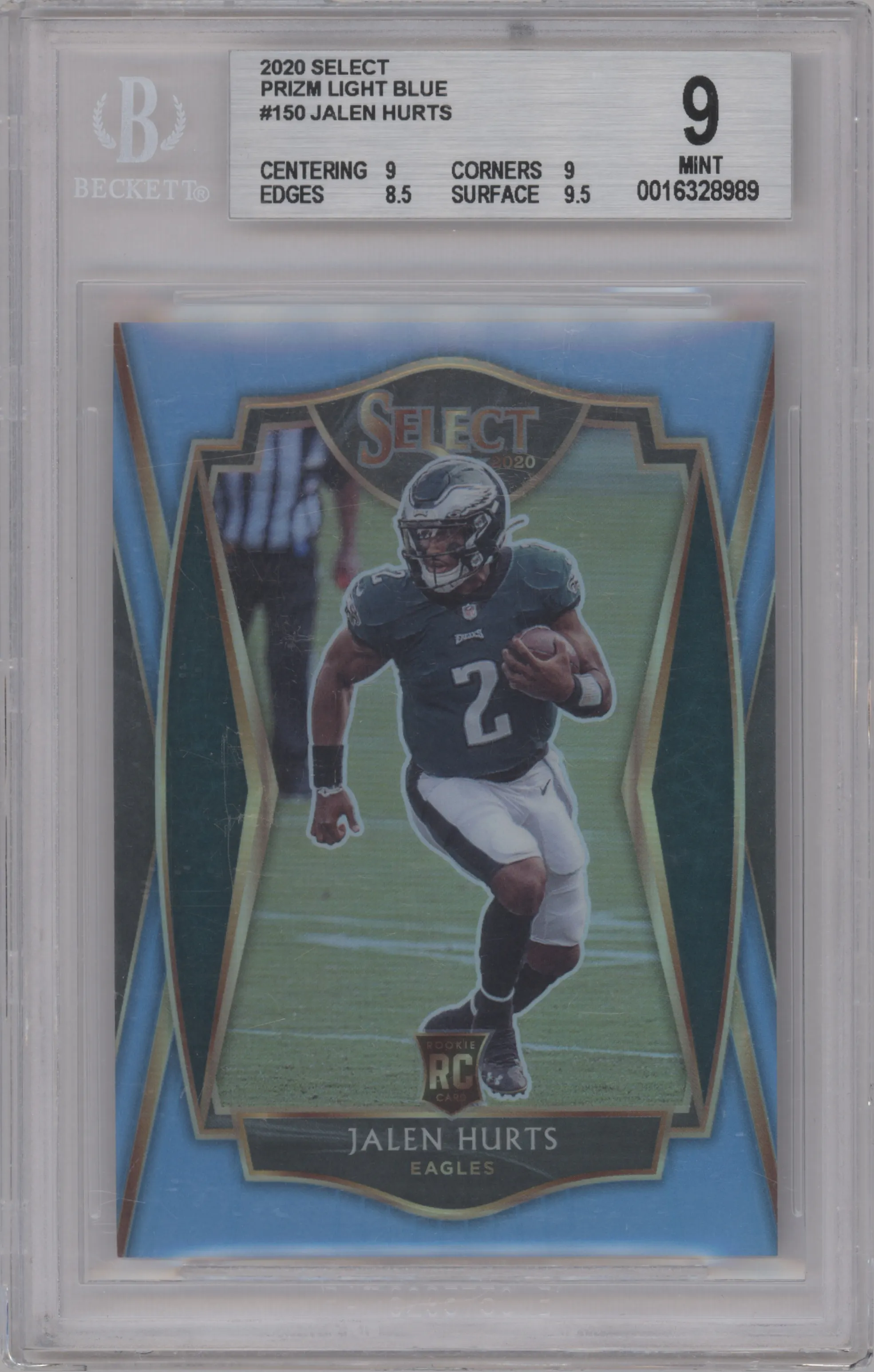 2020 Panini Select Pre.Lvl. Jalen Hurts Light Blue Prizm BGS 9