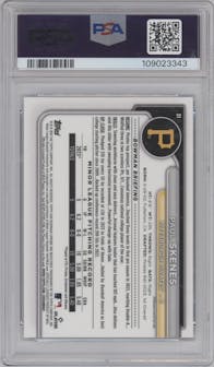 Paul Skenes from the 2024 Bowman Chrome Sapphire set graded by PSA and given an overall grade of 10.