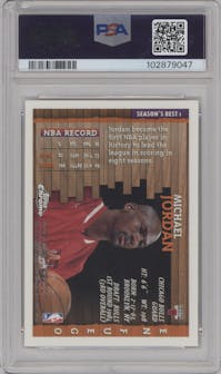 Michael Jordan from the 1996-97 Topps Chrome set graded by PSA and given an overall grade of 8.