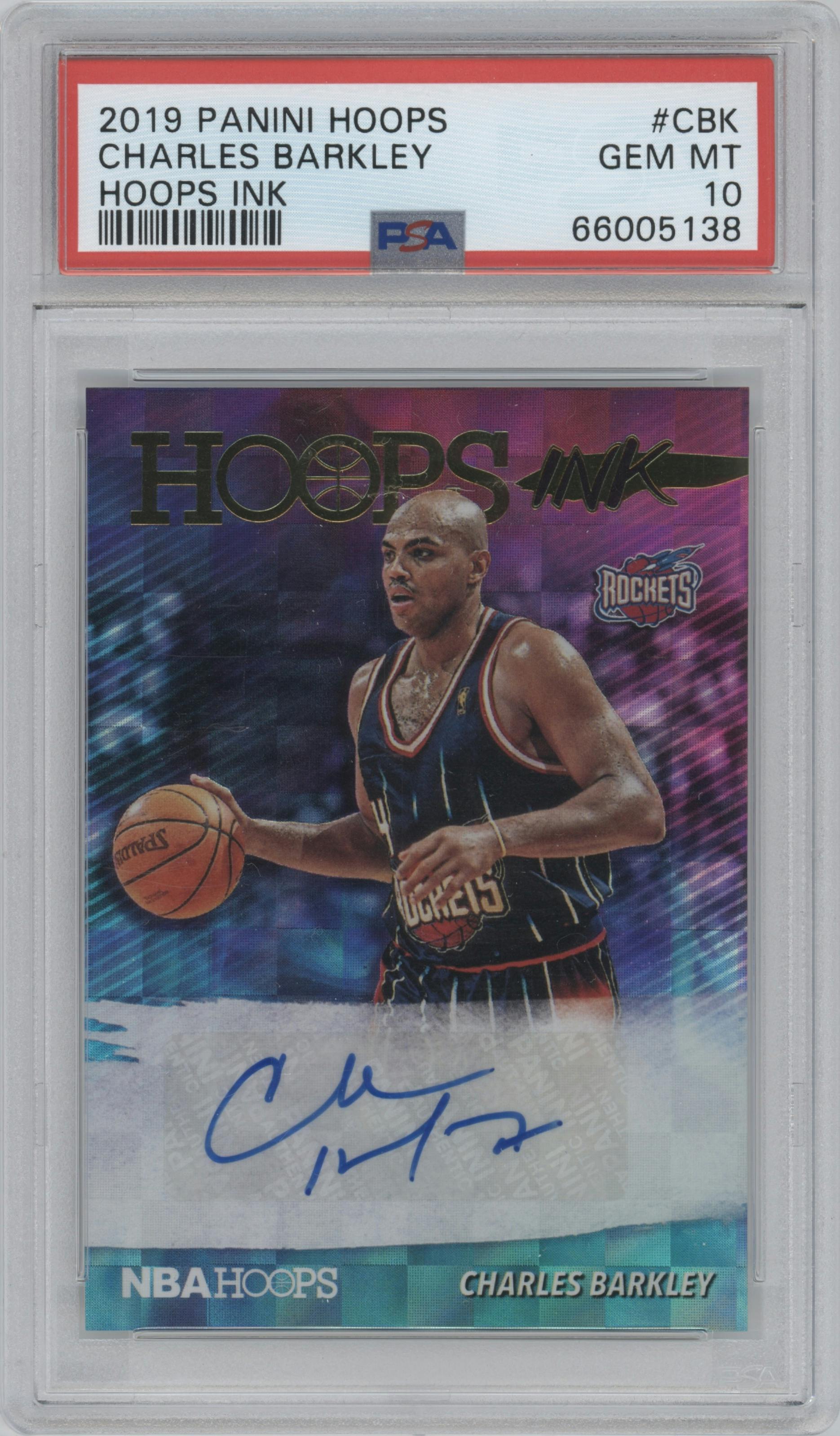 Charles Barkley from the 2019-20 Panini NBA Hoops set graded by PSA and given an overall grade of 10.