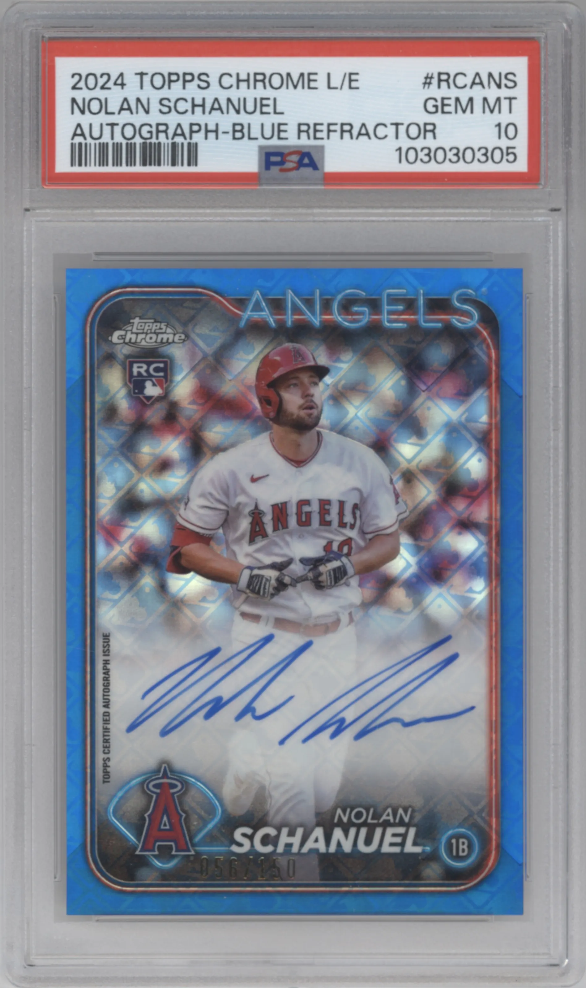 2024 Topps Chrome Logofractor Ref.Chr.Auto Nolan Schanuel Blue Refractor #RCA-NS PSA 10