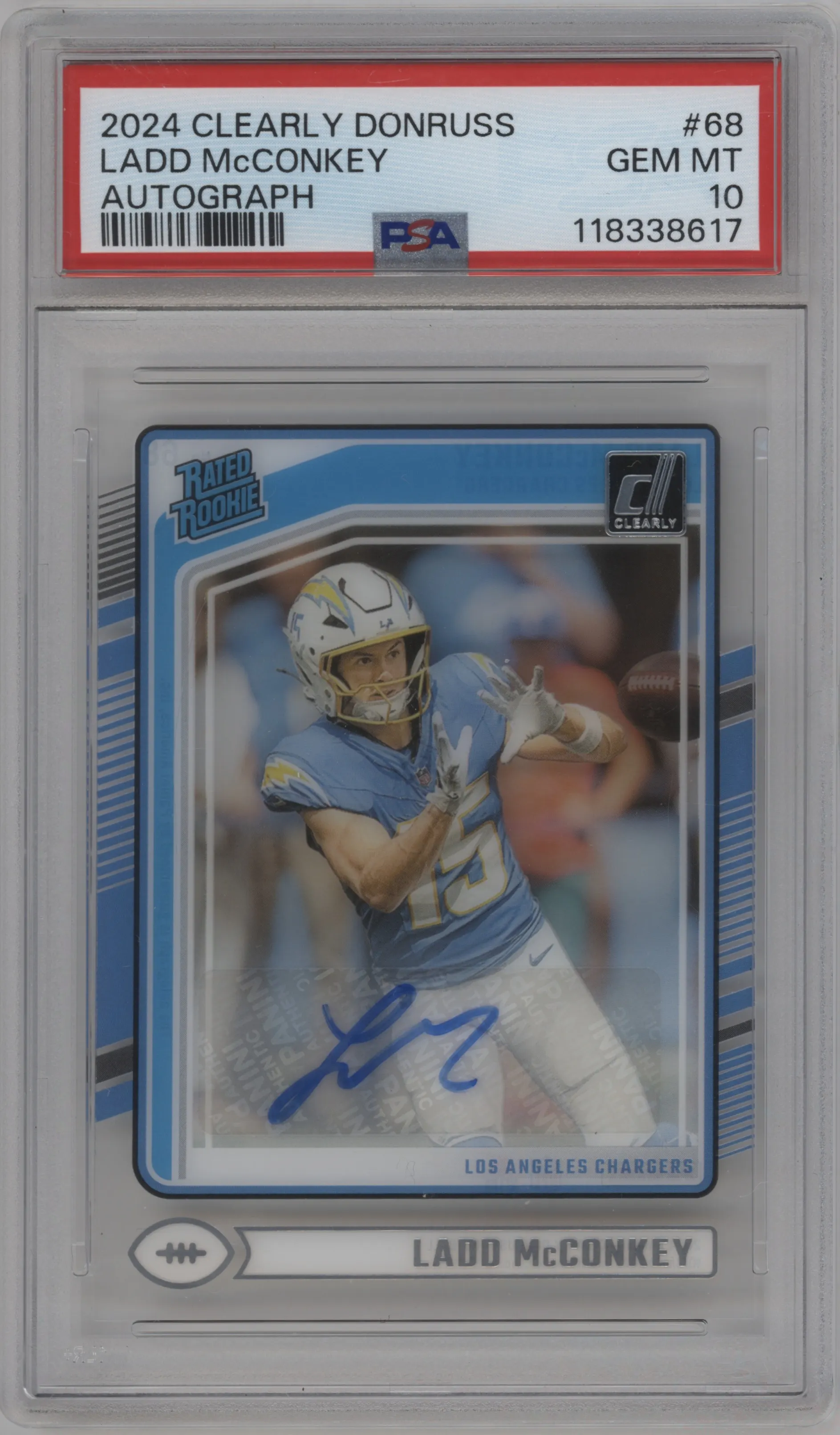 2024 Panini Clearly Donruss Clrly.Rtd.Rke.Auto Ladd McConkey #68 PSA 10