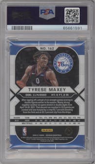 Tyrese Maxey from the 2020-21 Panini Obsidian set featuring a Electric Etch White Pulsar parallel graded by PSA and given an overall grade of 10.