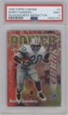 Barry Sanders from the 1998 Topps Chrome set featuring a Refractor parallel graded by PSA and given an overall grade of 9.