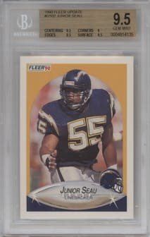 Junior Seau from the 1990 Fleer Update set graded by Beckett and given an overall grade of 9.5.