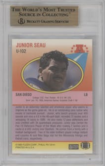 Junior Seau from the 1990 Fleer Update set graded by Beckett and given an overall grade of 9.5.