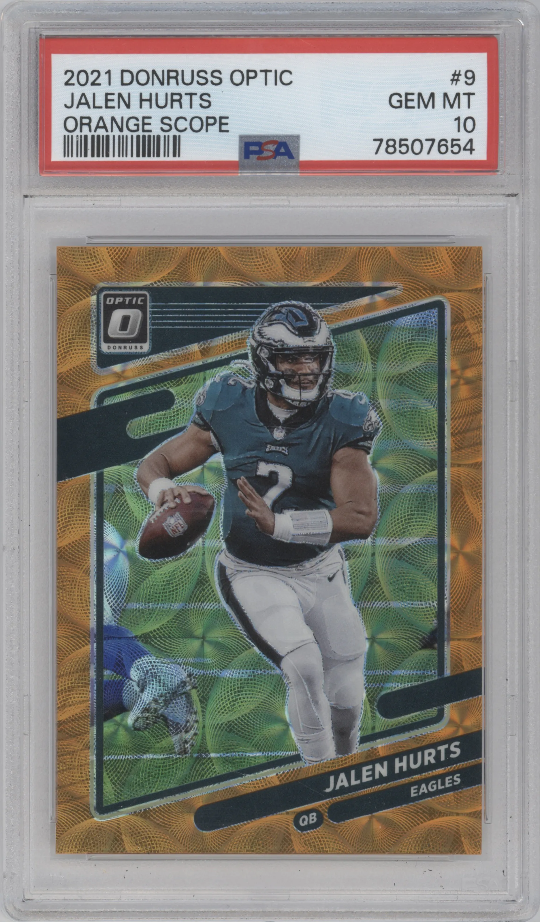 2021 Panini Donruss Optic Jalen Hurts Orange Scope PSA 10