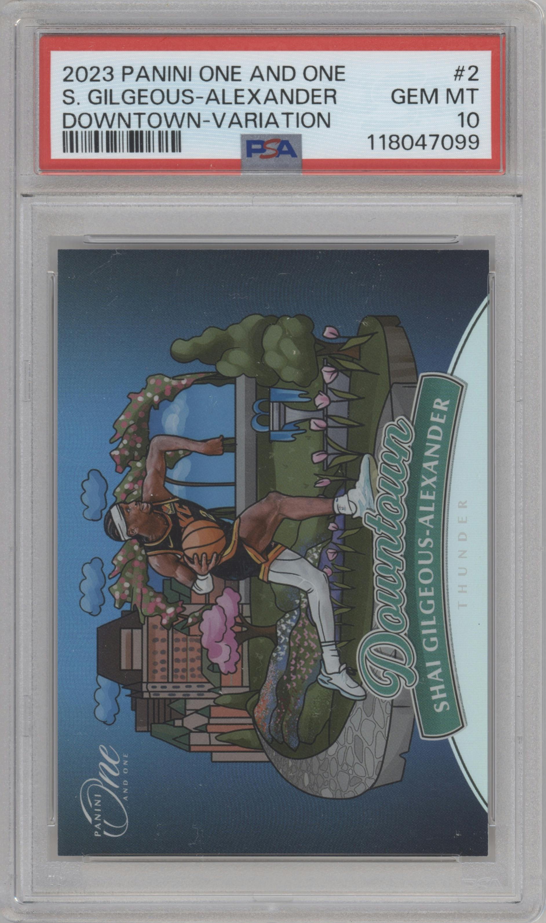 Shai Gilgeous Alexander from the 2023-24 Panini One and One set graded by PSA and given an overall grade of 10.