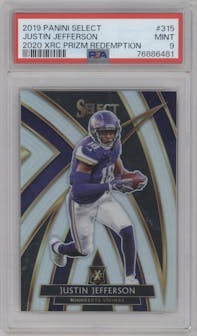 Justin Jefferson from the 2019 Panini Select  set graded by PSA and given an overall grade of 9.