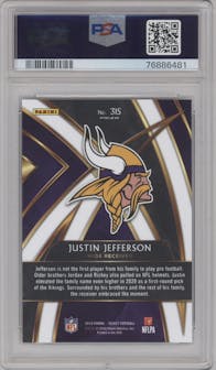 Justin Jefferson from the 2019 Panini Select  set graded by PSA and given an overall grade of 9.