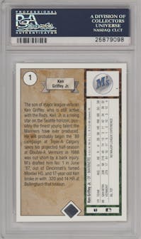 Ken Griffey Jr. from the 1989 Upper Deck set graded by PSA and given an overall grade of 10.