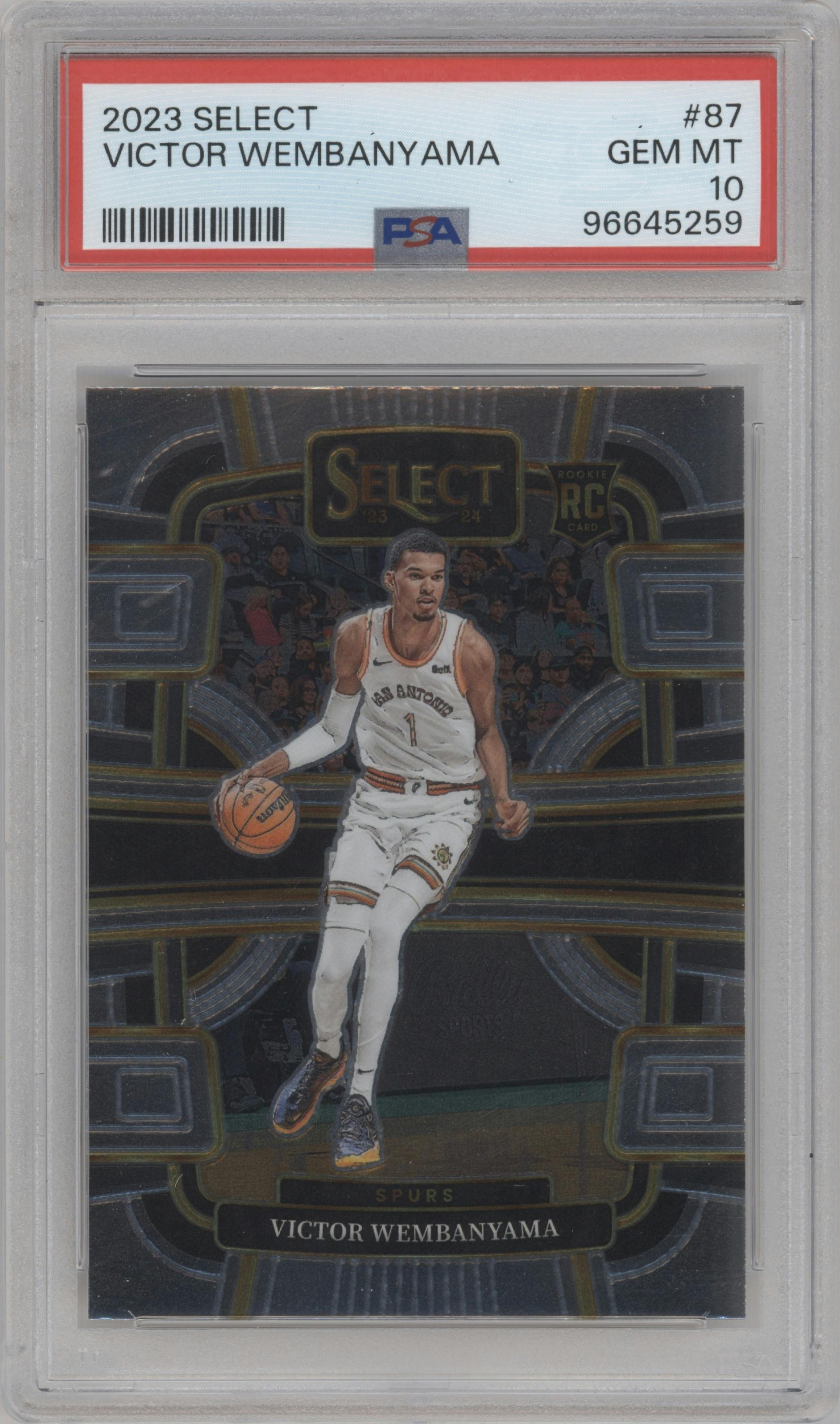Victor Wembanyama from the 2023-24 Panini Select  set graded by PSA and given an overall grade of 10.