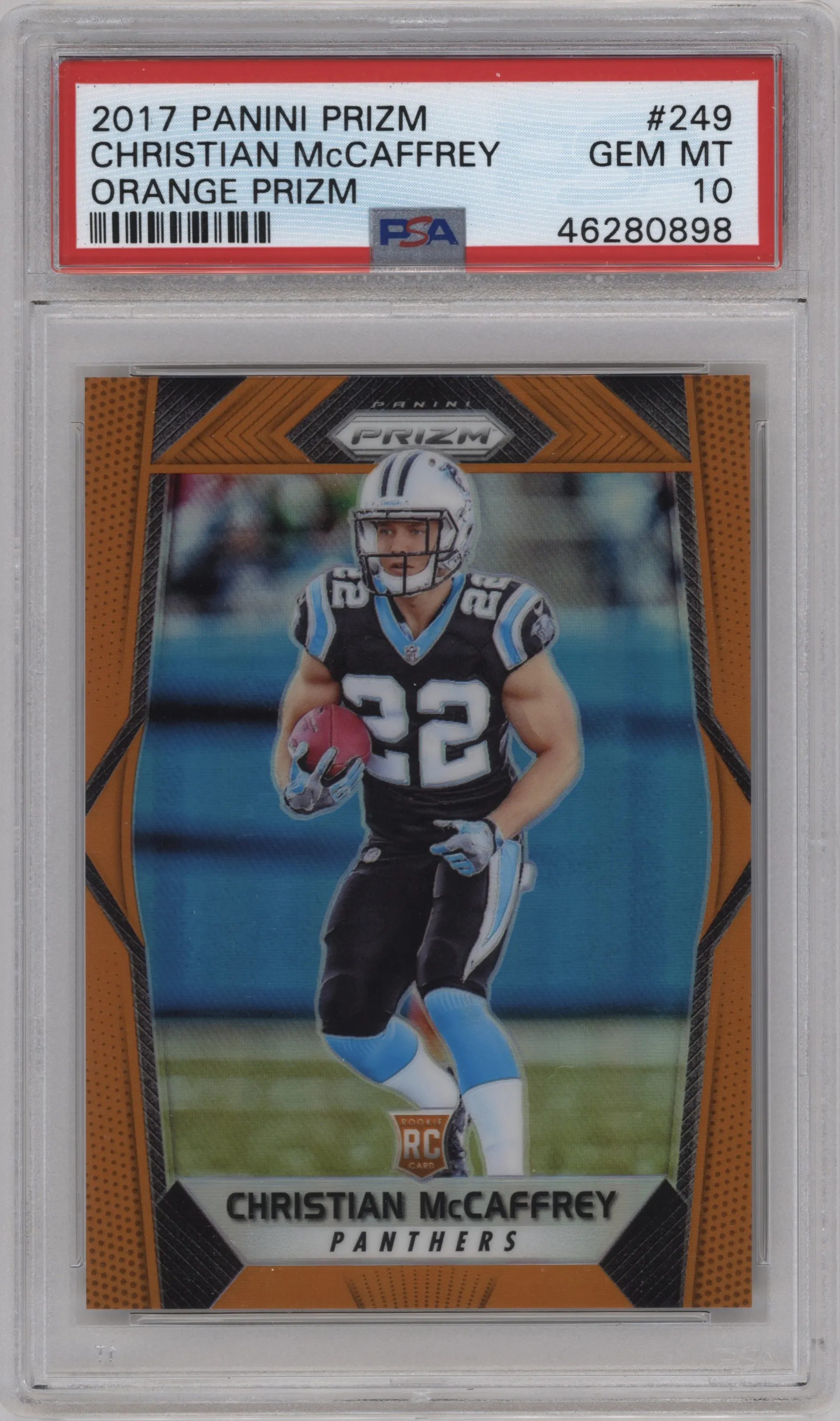 2017 Panini Prizm Christian McCaffrey Orange Prizm #249 PSA 10