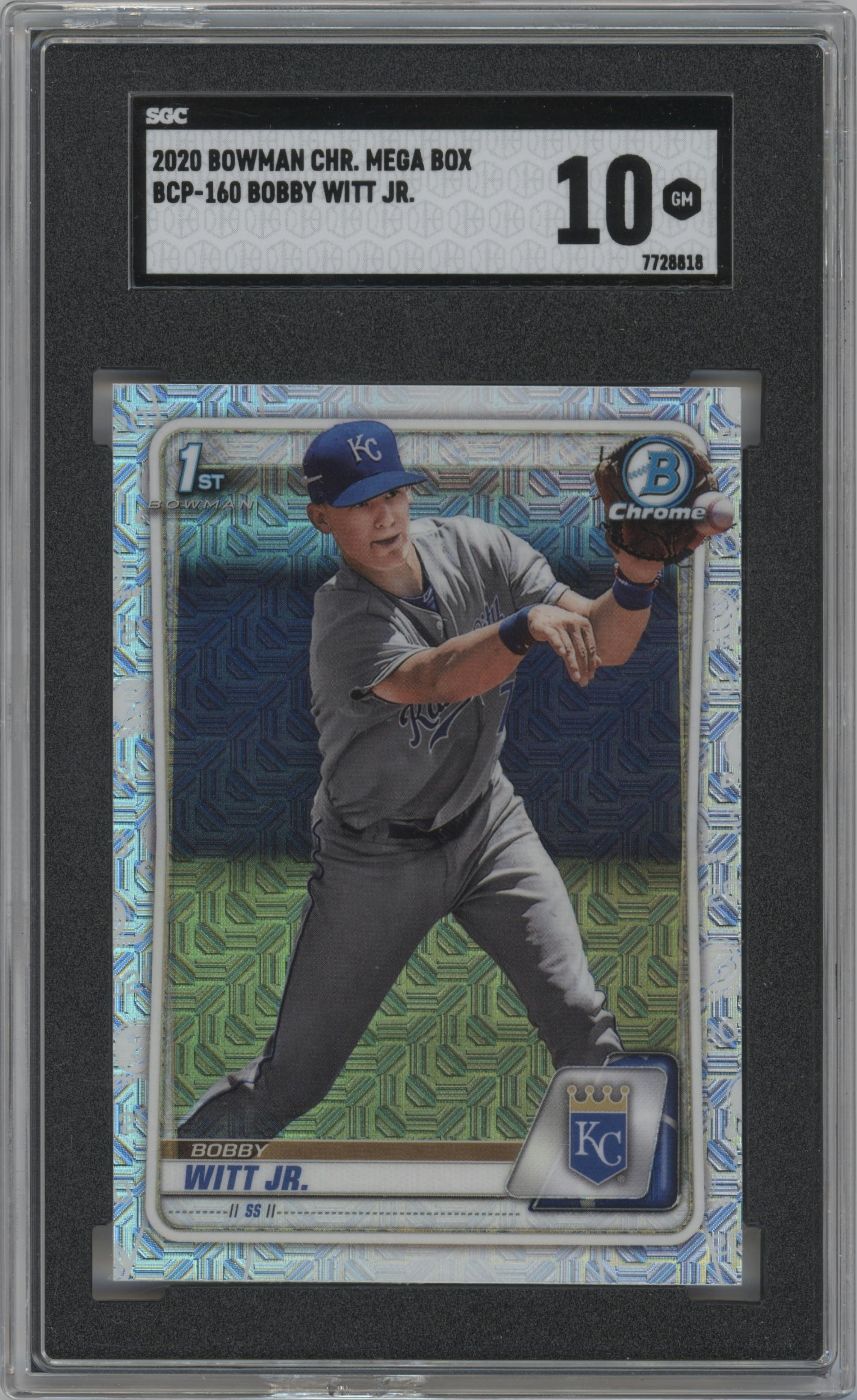 Bobby Witt Jr. from the 2020 Bowman Mega Box set graded by SGC and given an overall grade of 10.