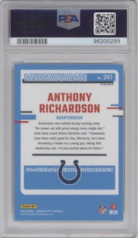 Anthony Richardson from the 2023 Donruss Optic set featuring a Rocket parallel graded by PSA and given an overall grade of 10.