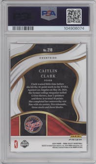 Caitlin Clark from the 2024 Panini Select WNBA set featuring a Pink Ice parallel graded by PSA and given an overall grade of 9.