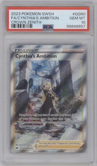 Cynthia's Ambition from the 2023 Pokemon SWSH set graded by PSA and given an overall grade of 10.
