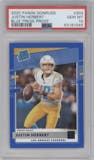 Justin Herbert from the 2020 Panini Donruss set featuring a Press Proof Blue parallel graded by PSA and given an overall grade of 10.