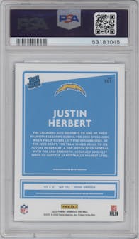 Justin Herbert from the 2020 Panini Donruss set featuring a Press Proof Blue  parallel graded by PSA and given an overall grade of 10.