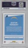 Justin Herbert from the 2020 Panini Donruss set featuring a Press Proof Blue parallel graded by PSA and given an overall grade of 10.