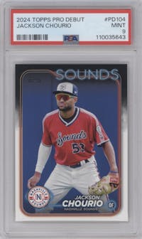 Jackson Chourio from the 2024 Topps Pro Debut set graded by PSA and given an overall grade of 9.