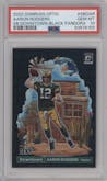 Aaron Rodgers from the 2022 Panini Donruss Optic set featuring a Black Pandora parallel graded by PSA and given an overall grade of 10.
