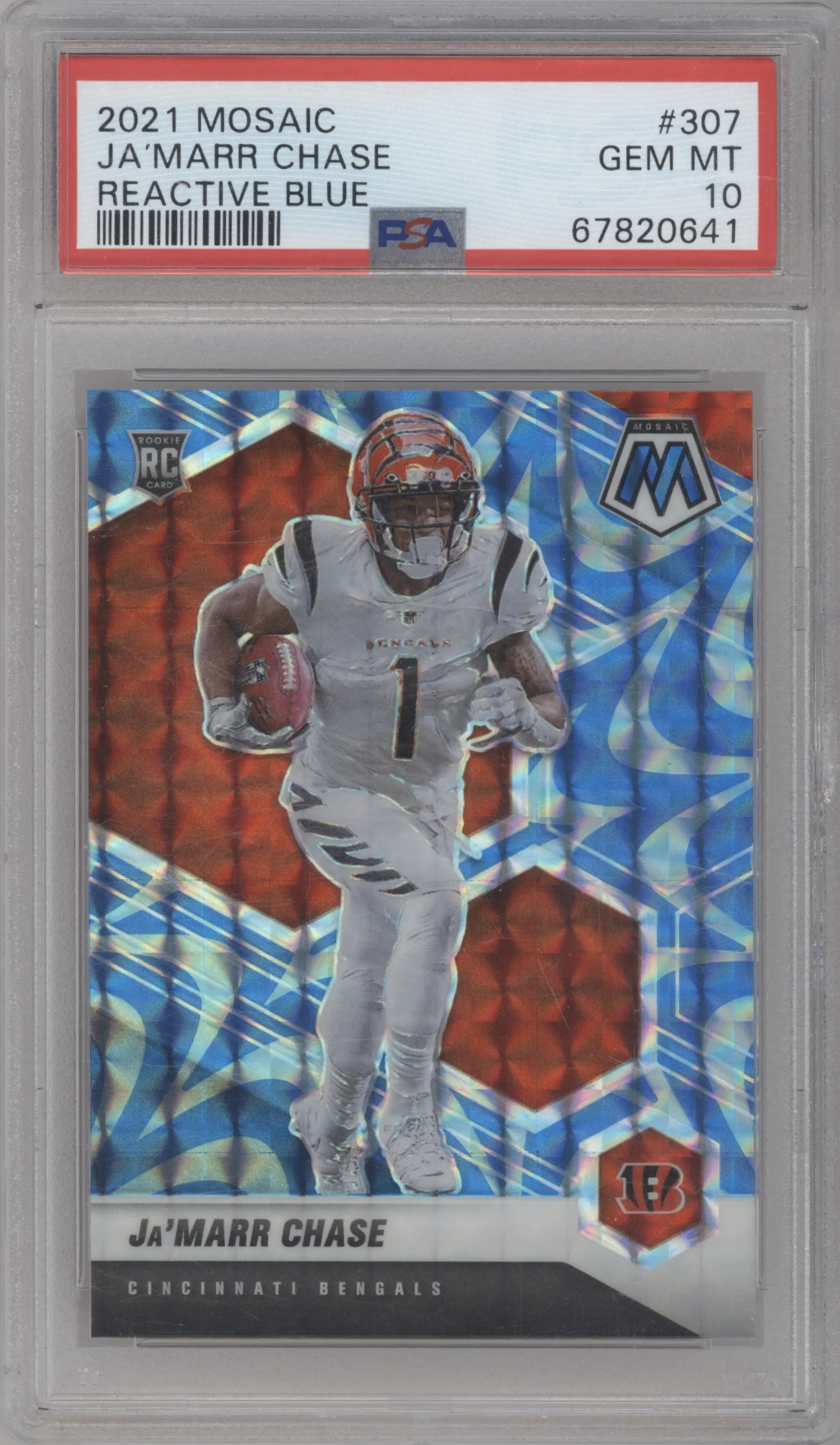 2021 Panini Mosaic Ja'Marr Chase Reactive Blue #307 PSA 10
