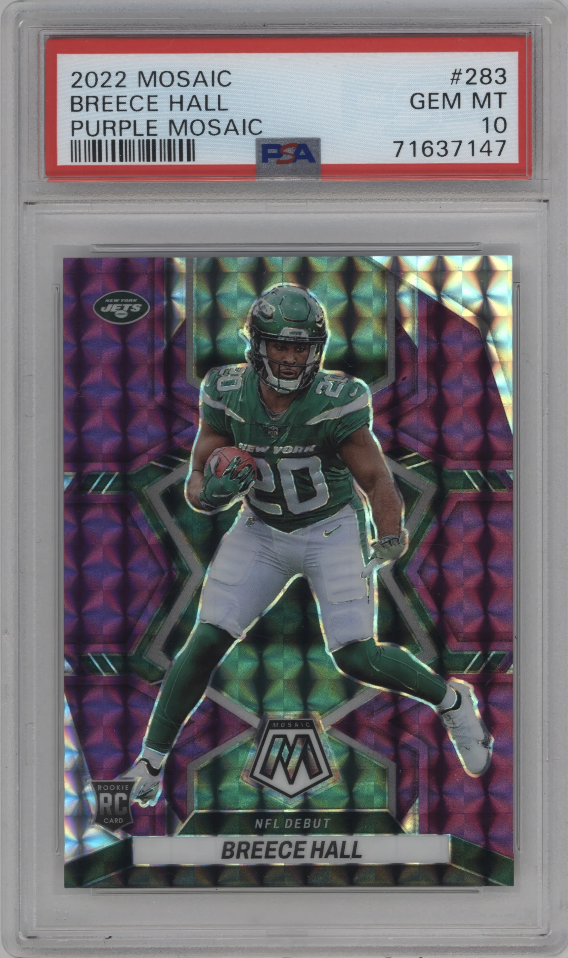 2022 Panini Mosaic Breece Hall Purple Mosaic PSA 10