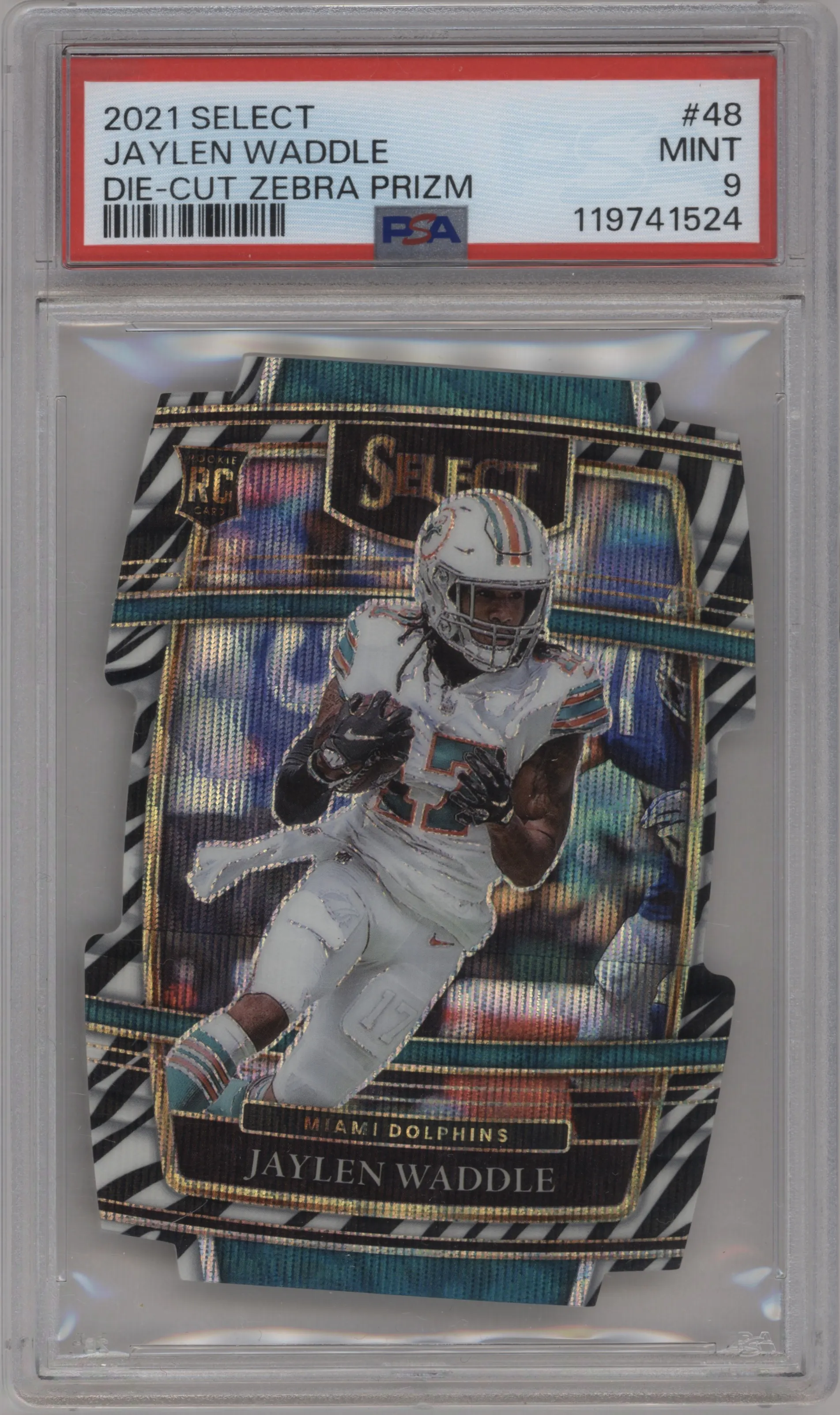 2021 Panini Select Jaylen Waddle Die-Cut Zebra #48 PSA 9