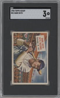 Babe Ruth from the 1954 Topps Scoops Trading set graded by SGC and given an overall grade of 3.