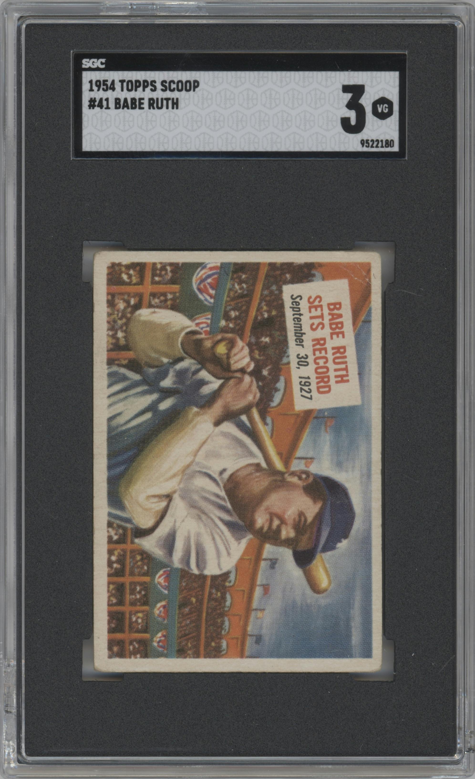 Babe Ruth from the 1954 Topps Scoops Trading set graded by SGC and given an overall grade of 3.