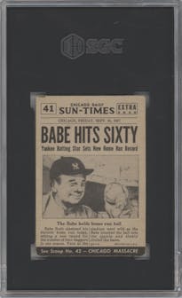 Babe Ruth from the 1954 Topps Scoops Trading set graded by SGC and given an overall grade of 3.