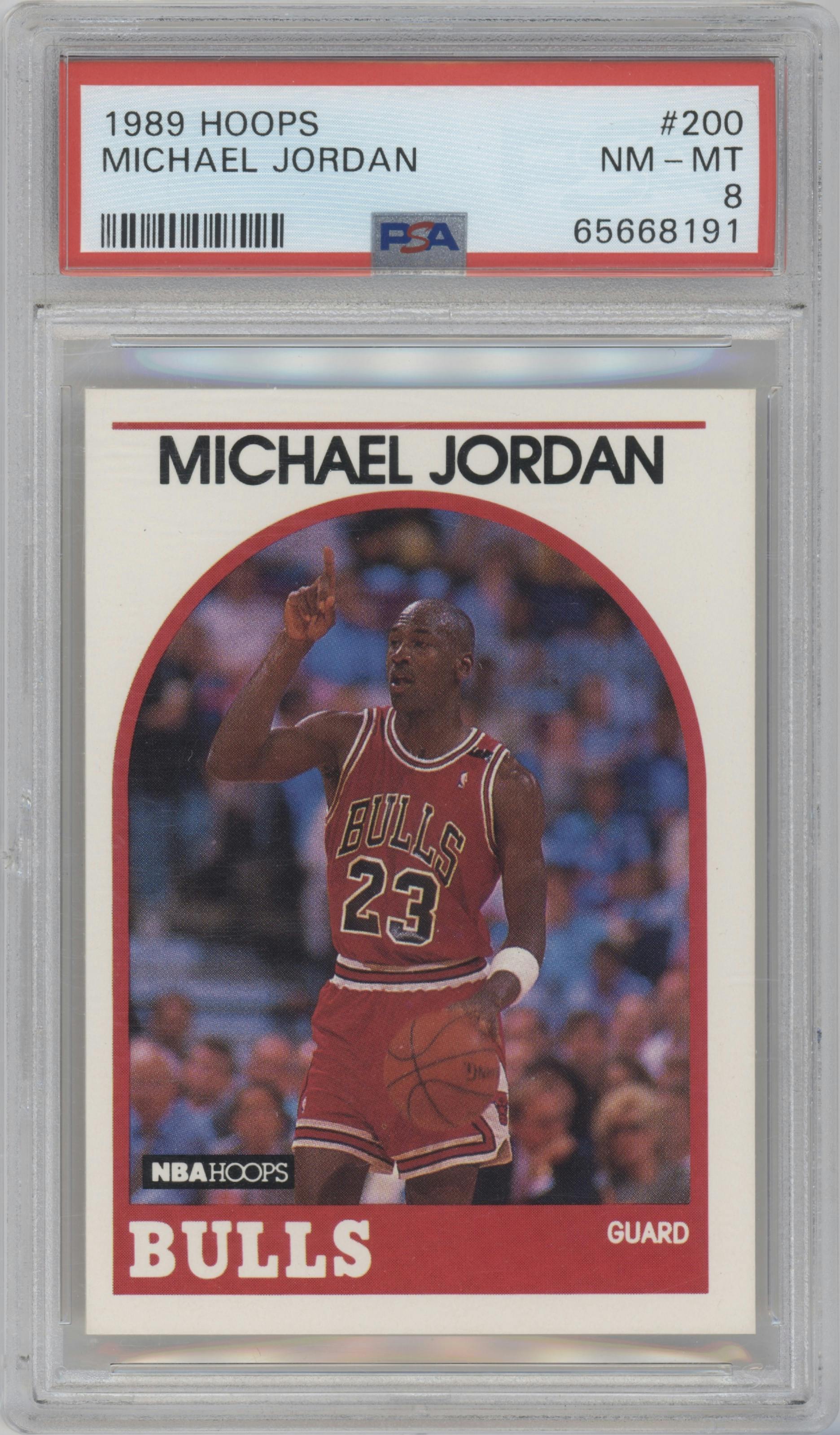 Michael Jordan  from the 1989-90 NBA Hoops  set graded by PSA and given an overall grade of 8.