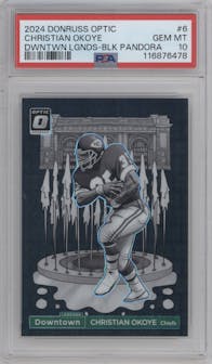 Christian Okoye from the 2024 Donruss Optic set featuring a Black Pandora parallel graded by PSA and given an overall grade of 10.