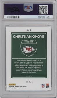 Christian Okoye from the 2024 Donruss Optic set featuring a Black Pandora parallel graded by PSA and given an overall grade of 10.