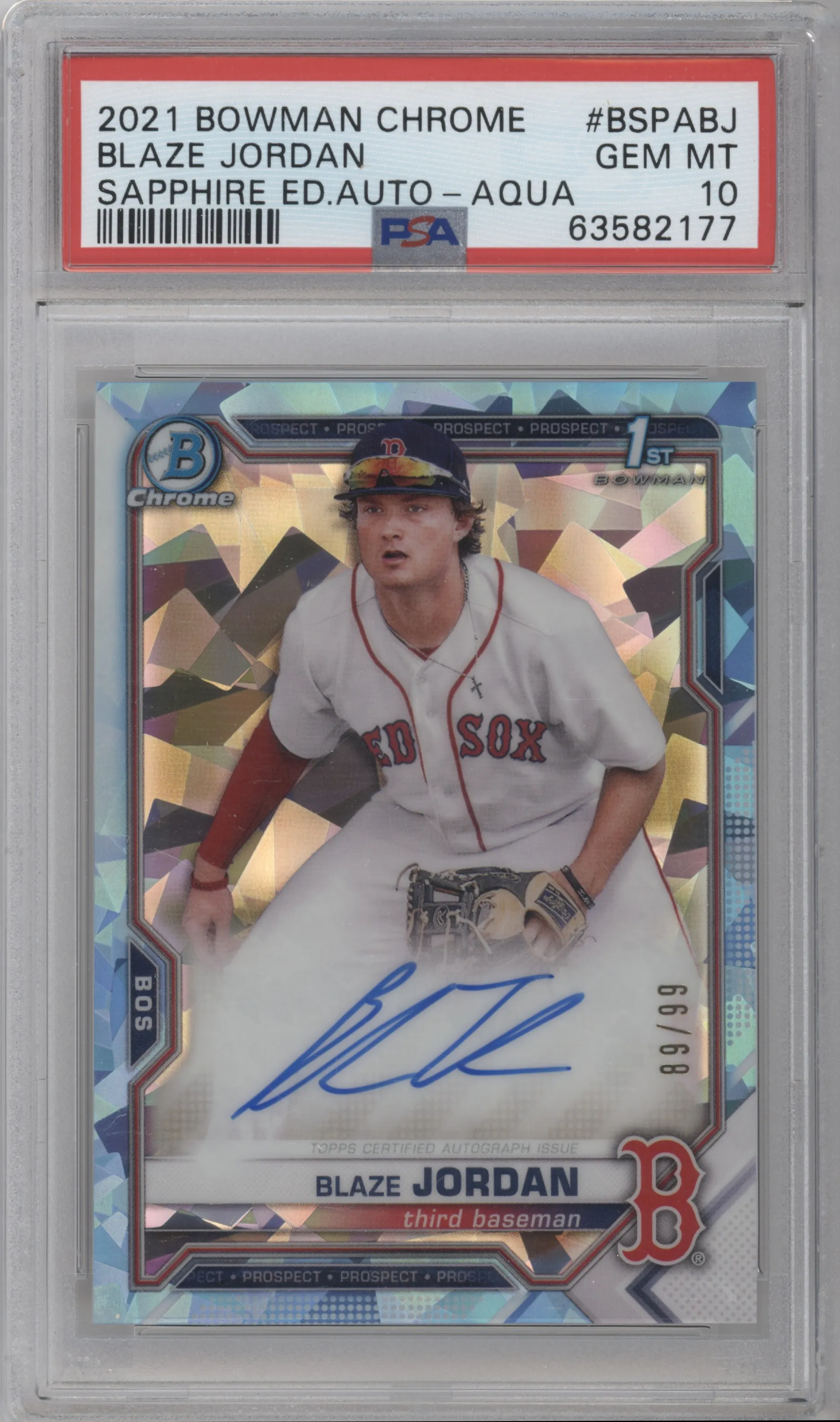 2021 Bowman Sapphire Edition Chr.Pros.Auto Blaze Jordan Aqua #BSPA-BJ PSA 10