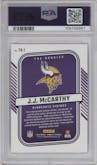J.J. McCarthy  from the 2024 Donruss set graded by PSA and given an overall grade of 10.