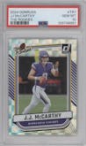 J.J. McCarthy  from the 2024 Donruss set graded by PSA and given an overall grade of 10.