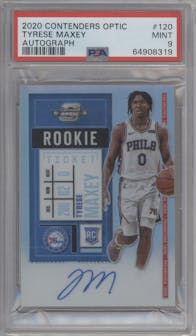 Tyrese Maxey from the 2020-21 Panini Contenders Optic set graded by PSA and given an overall grade of 9.