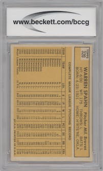 Warren Spahn from the 1963 Topps set graded by Beckett and given an overall grade of 8.