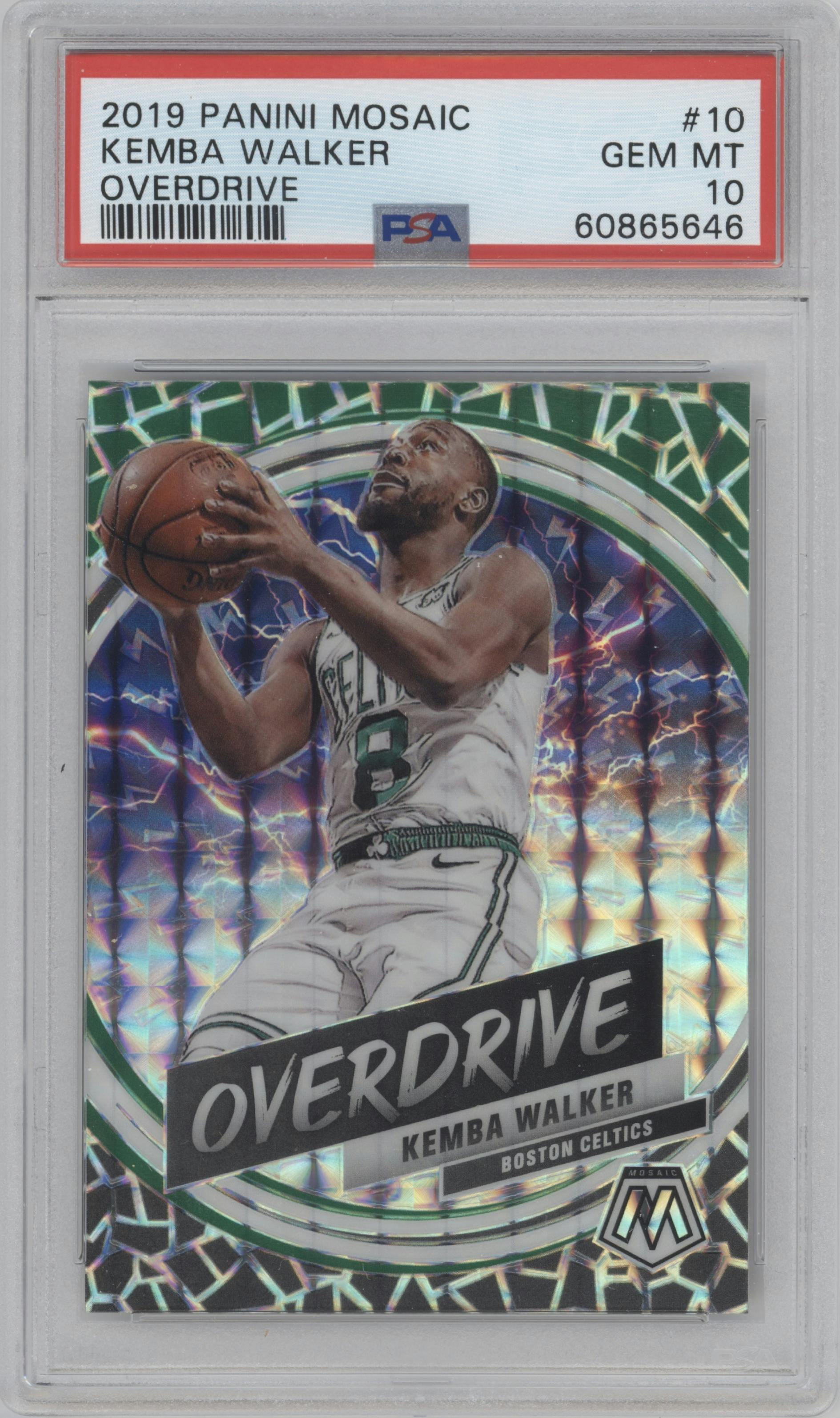 Kemba Walker from the 2019-20 Panini Mosaic  set graded by PSA and given an overall grade of 10.