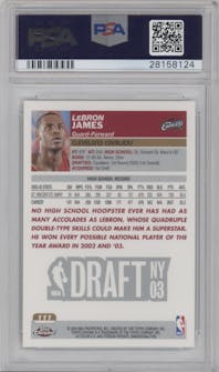 LeBron James from the 2003-04 Topps Chrome set graded by PSA and given an overall grade of 10.