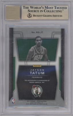 Jayson Tatum from the 2017-18 Panini Prizm  set graded by Beckett and given an overall grade of 9.5.