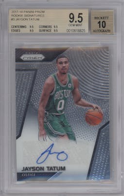 Jayson Tatum from the 2017-18 Panini Prizm  set graded by Beckett and given an overall grade of 9.5.