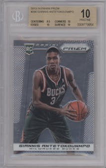 Giannis Antetokounmpo from the 2013-14 Panini Prizm set graded by Beckett and given an overall grade of 10.