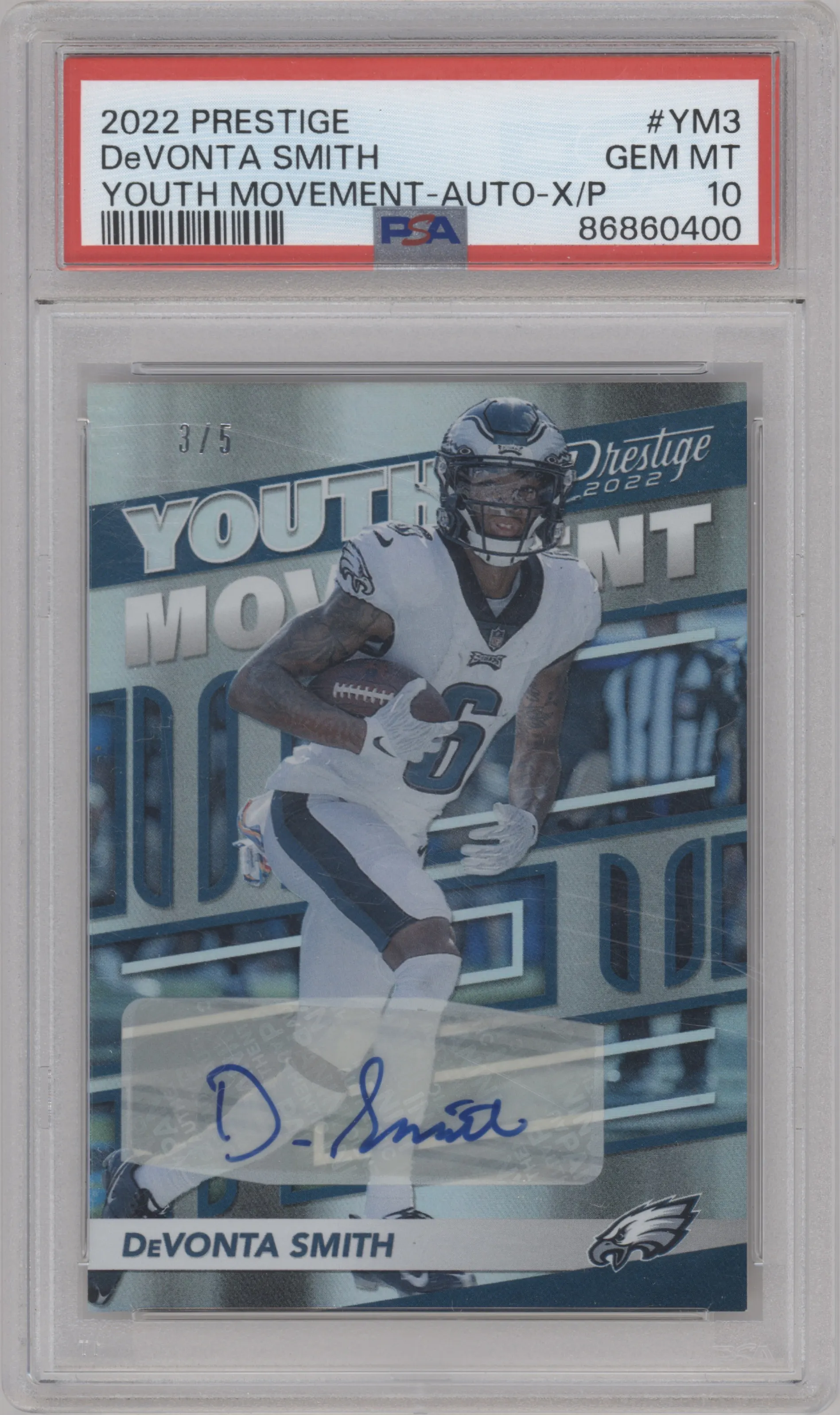 2022 Panini Prestige Youth Mvmnt.X/P Auto DeVonta Smith #YM-3 PSA 10