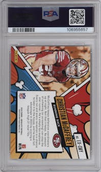 Christian McCaffrey from the 2024 Panini Absolute set graded by PSA and given an overall grade of 10.